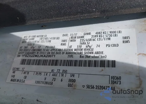 2018 Ford Transit-350 Xlt from USA, damaged, VIN 1FBZX2ZM2JKA20071